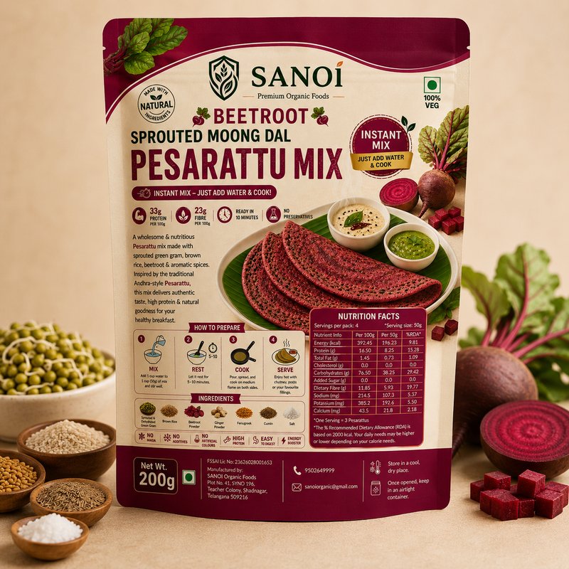 SANOI Beetroot Sprouted Moong Dal Pesarattu Mix