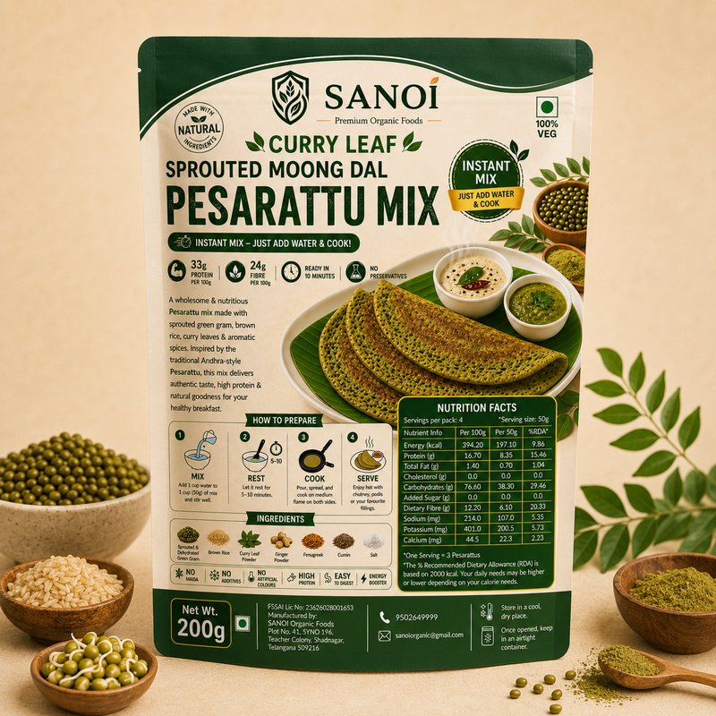 SANOI Curry Leaf Sprouted Moong Dal Pesarattu Mix